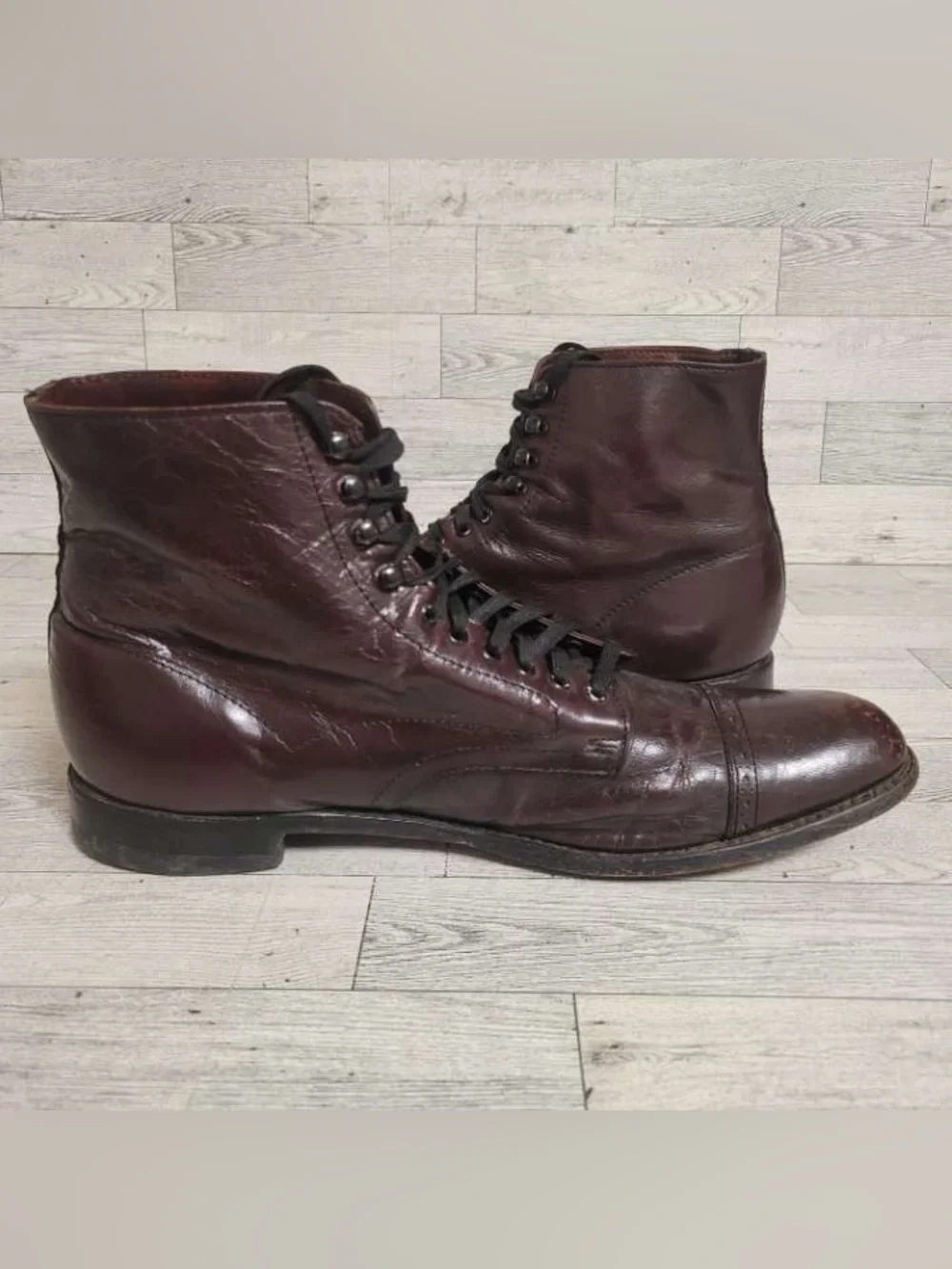 Men's Stacy Adam's Madison Burgundy Leather Cap Toe Ankle Boots Size 9 D
